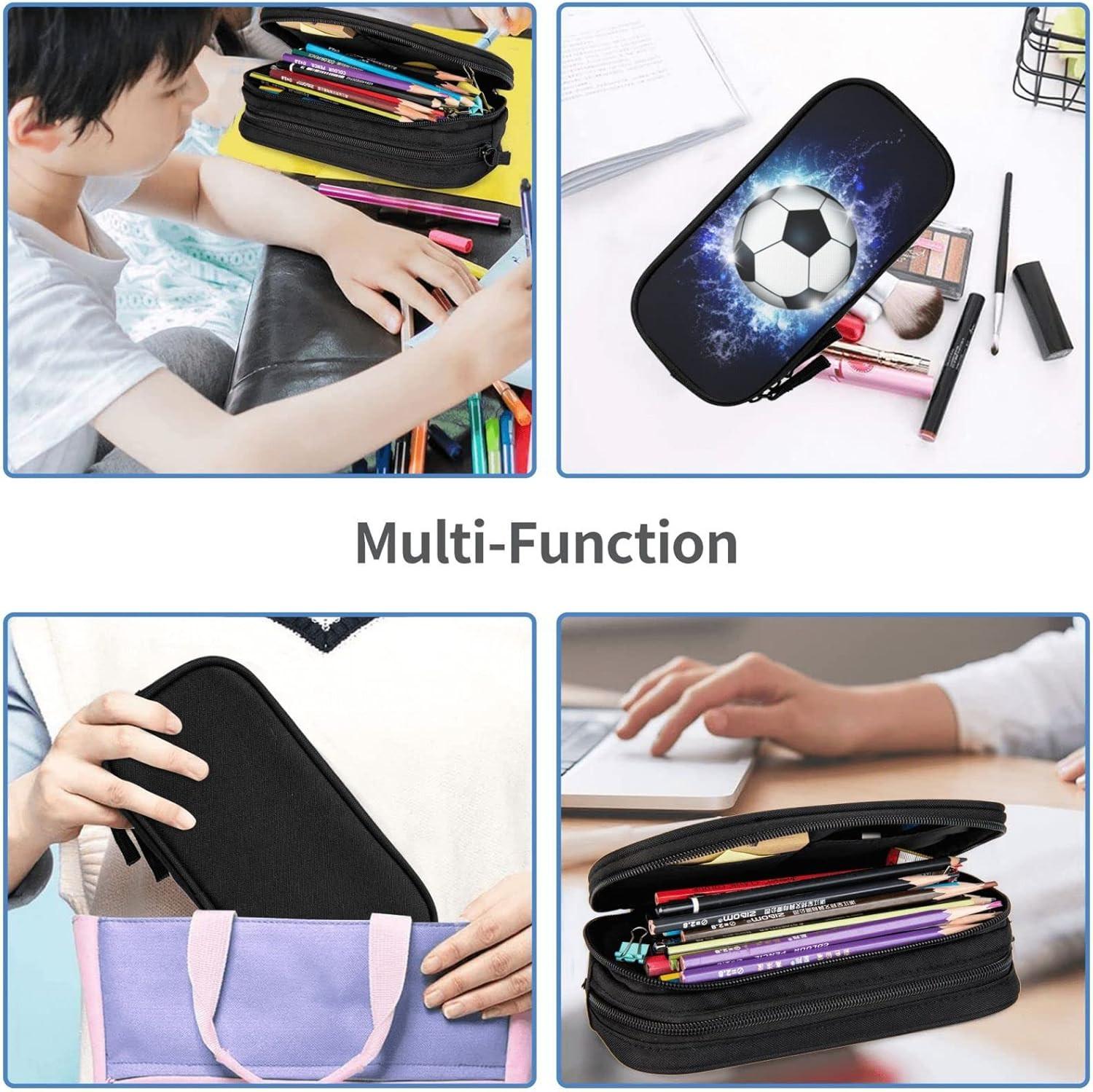 Blue sports pencil case with soccer motif, spacious and durable pencil case with zippers, soccer pencil case Soccer Blue Soccer Blue.