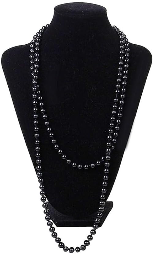 Black Pearl Necklace Extra Long Faux Pearl Chain Multi-Layer Sweater Necklace for Women