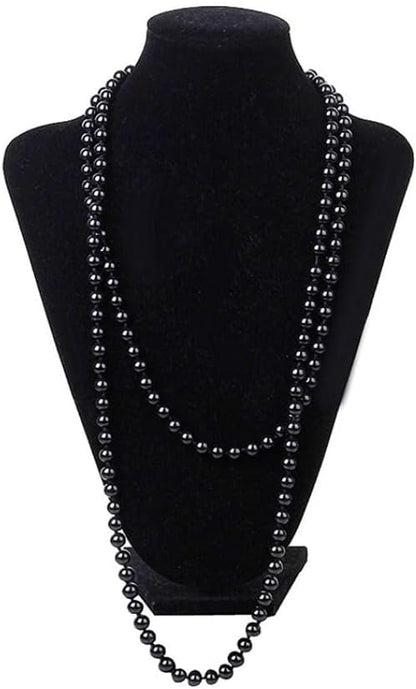 Black Pearl Necklace Extra Long Faux Pearl Chain Multi-Layer Sweater Necklace for Women
