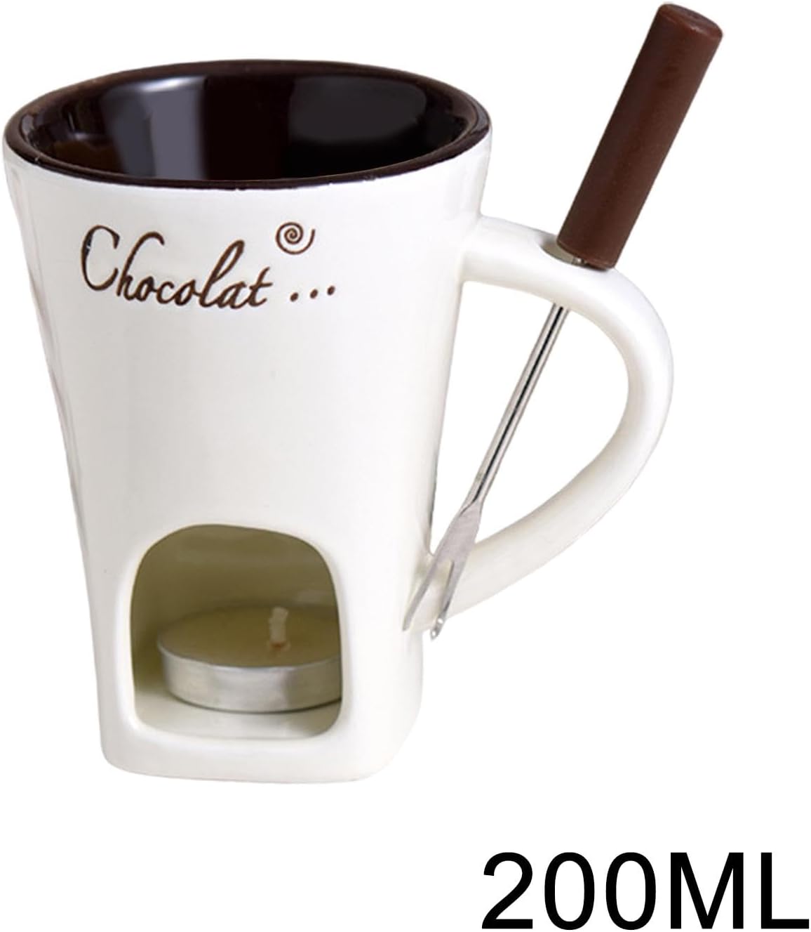 Tealight Fondue Set, Ceramic Melting Pot for Chocolate and Dessert Beige