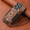 Mobile Phone Leather Case Compatible with iPhone RFID Anti-Theft Swipe Loop Buckle Rope Multifunctional Card Holder Brown [With Leather Strap] Brown [With Leather Lanyard]] iPhone 13 Pro.