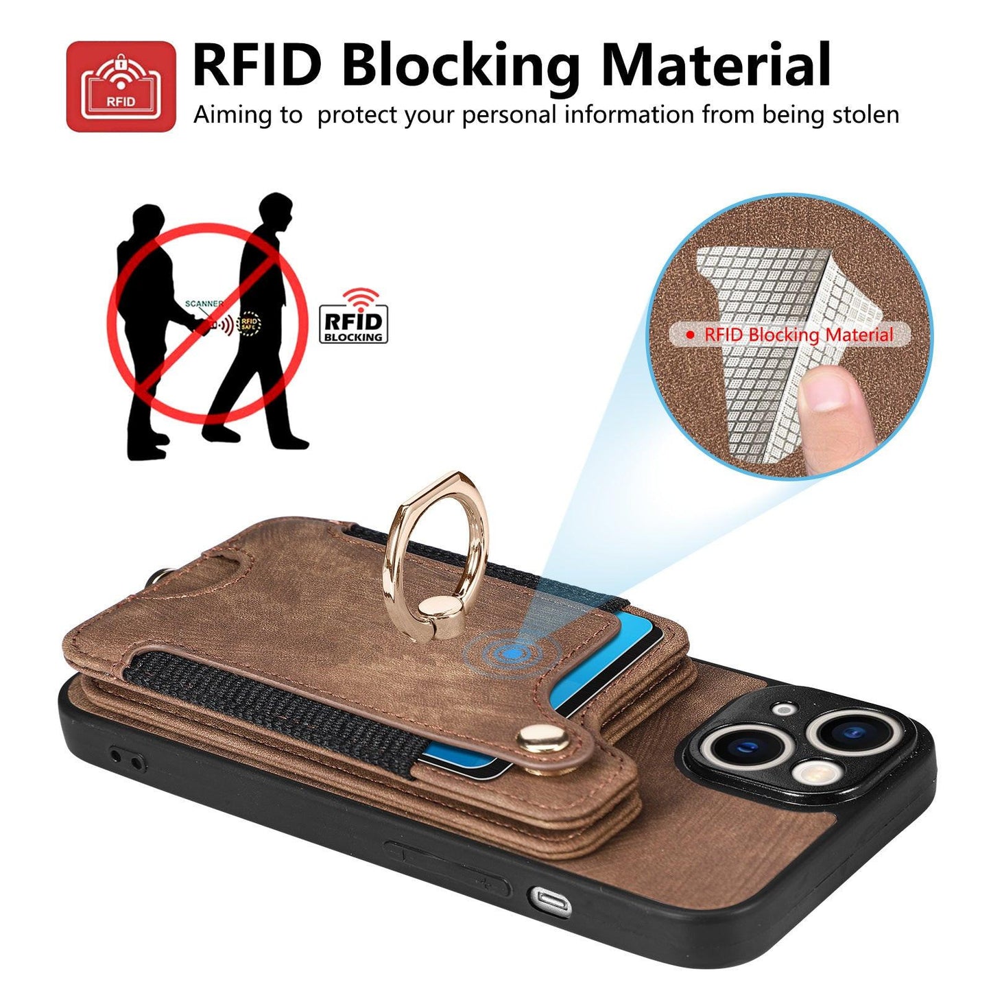 Mobile Phone Leather Case Compatible with iPhone RFID Anti-Theft Swipe Loop Buckle Rope Multifunctional Card Holder Brown [With Leather Strap] Brown [With Leather Lanyard]] iPhone 13 Pro.