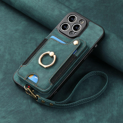 Mobile Phone Leather Case Compatible with iPhone RFID Anti-Theft Swipe Loop Buckle Rope Multifunctional Card Holder Brown [With Leather Strap] Brown [With Leather Lanyard]] iPhone 13 Pro.