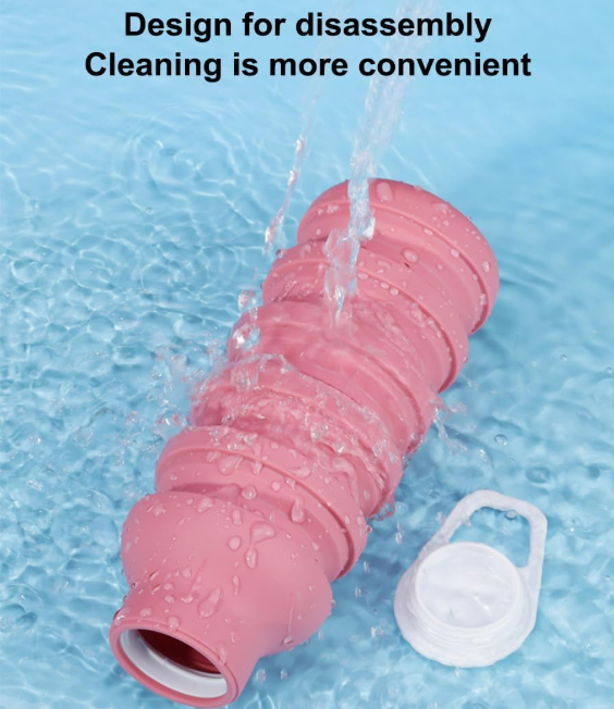 Collapsible Sport Bottle Retractable Outdoor Reuseable Foldable Drinking Cup Creative Large-capacity Sports(Pink)