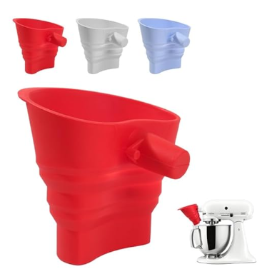 Omoiyari Silicone Flour Funnel for Kitchen Aid Stand Mixer, Food Grade BPA-Free Silicone Funnel with Easy-Pour Attachment Fits KSM150 5-Quart Tilt-Head Mixers, Mess-Free Baking Accessory (REDï¼Set of 3)).