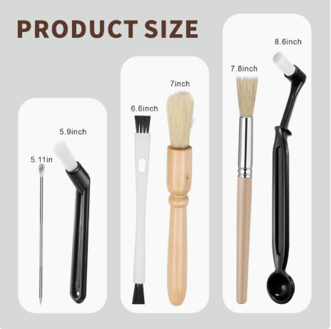 Professional Coffee Machine Cleaning Brush Set | 10-Piece Multifunctional Tool Kit | Includes Long-Handled Spring Brush, Wooden Handle Brush, Cleaning Needle, and Bent Nozzle Brush | Suitable for Deep Cleaning of Coffee Machines, Grinders, and Brewing Hea.