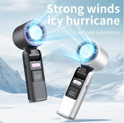 Portable Fan Handheld Mini Turbo Fan Battery ï¼ High Speed Powerful Ice Cooling 5 Speed Adjustable Rechargeable Personal Fans for Beach Camping Travel Working ï¼Whiteï¼.