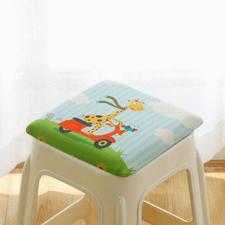 Square bar stool cushion with ties, breathable and non-slip square chair pad, 28*28*3.5 cm memory foam children's stool cushion (Deer).