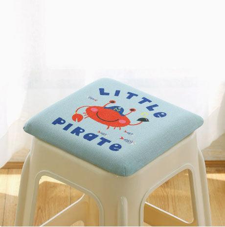Square bar stool cushion with ties, breathable and non-slip square chair pad, 28*28*3.5 cm memory foam children's stool cushion (crab design).