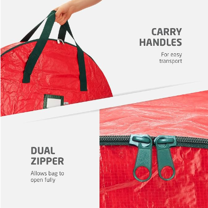 Christmas Wreath Storage Container 36 Inch - Wreath Bag for Artificial Wreaths Box - Dual Zippered Wreaths Storage Bag with Strong Durable Handles - Red