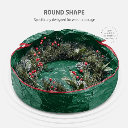 Christmas Wreath Storage Container 36 Inch - Wreath Bag for Artificial Wreaths Box - Dual Zippered Wreaths Storage Bag with Strong Durable Handles - Green