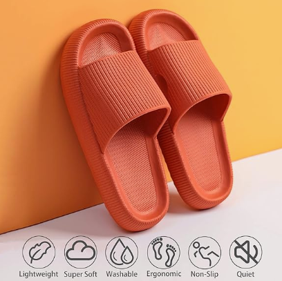 Cloud Slippers for Women and Men, Pillow House Slippers Shower Shoes Indoor Slides Bathroom Sandals, Ultimate Comfort, Lightweight, Thick Sole, Non-Slip, Easy to Clean orange（44-45）