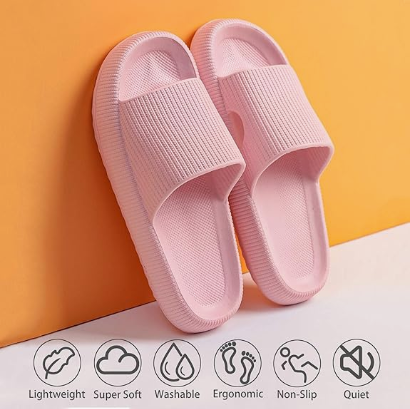 Cloud Slippers for Women and Men, Pillow House Slippers Shower Shoes Indoor Slides Bathroom Sandals, Ultimate Comfort, Lightweight, Thick Sole, Non-Slip, Easy to Clean pink（44-45）