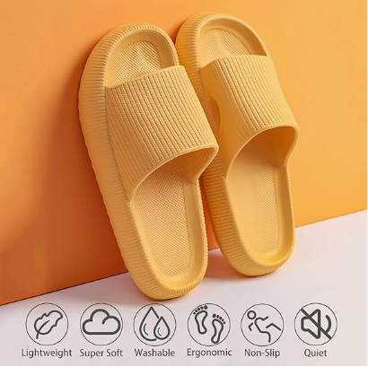 Cloud Slippers for Women and Men, Pillow House Slippers Shower Shoes Indoor Slides Bathroom Sandals, Ultimate Comfort, Lightweight, Thick Sole, Non-Slip, Easy to Clean yellow（42-43）