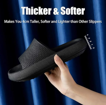 Cloud Slippers for Women and Men, Pillow House Slippers Shower Shoes Indoor Slides Bathroom Sandals, Ultimate Comfort, Lightweight, Thick Sole, Non-Slip, Easy to Clean black（42-43）
