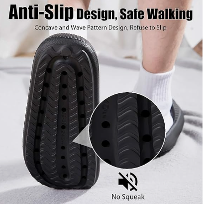 Cloud Slippers for Women and Men, Pillow House Slippers Shower Shoes Indoor Slides Bathroom Sandals, Ultimate Comfort, Lightweight, Thick Sole, Non-Slip, Easy to Clean black（42-43）