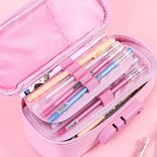 Large Capacity Pencil Case with 4 Compartments Canvas Pen Pouches Multilayer Pen Organizers Bag Oxford Fabric Pencil(pink)