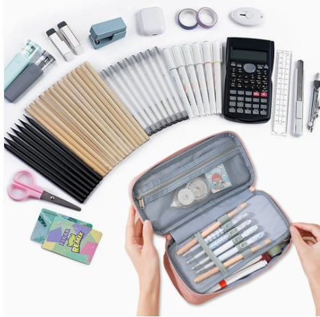 Pencil Case Pen Bag, Two Layers Big Capacity Pencil Pouch Pen Organizer Durable Stationery Holder for Marker Organization School Supplies Office Storage Desk Organizing –Navy blue