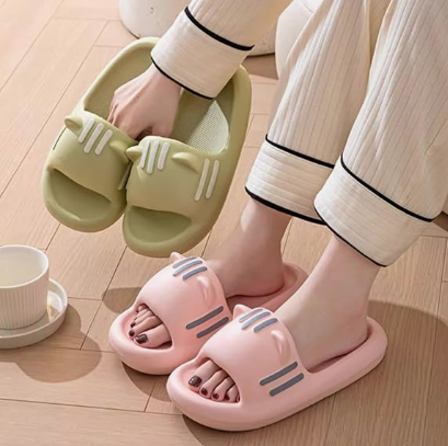 Women’s Slides Cute Bathroom Slippers Non-Slip Cartoon Cat Shaped Indoor Outdoor Summer Slippers（pink，40-41）