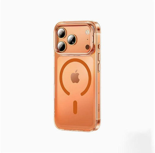 A phone case for iPhone 17 Pro Max with a stand and camera control cover, MagSafe compatible, shockproof magnetic case, and scratch-resistant (orange)..