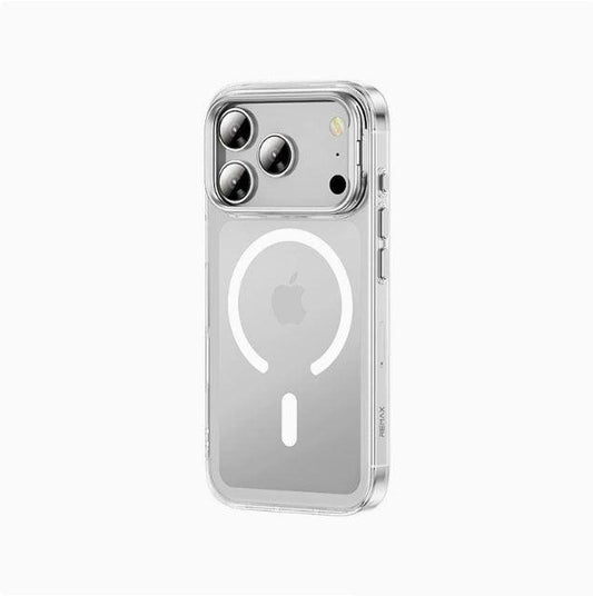 A phone case for iPhone 17 Pro Max with a stand and camera control cover, MagSafe compatible, shockproof magnetic case, and scratch-resistant (silver)..