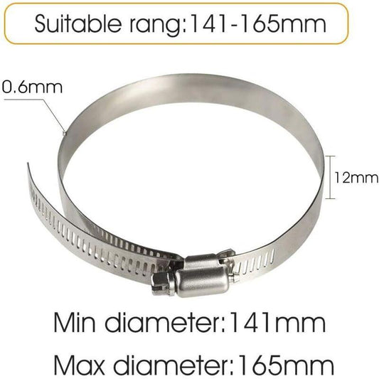 4 pcs Stainless Steel Hose Clamps - Adjustable For Fixing Flexible Hoses (141Mm-165Mm).