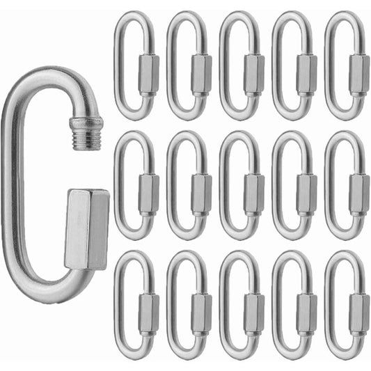 16 pcs M5 Stainless Steel Quick Link 304 D Shape Locking Carabiners, Mini Screw Carabiner For Hiking, Camping, Outdoor.