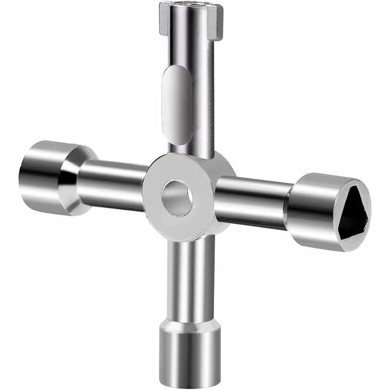 4 Way Multi-Function Key For Electric Water Door Gas Meter Cabinet Box Key Opening (Silver).