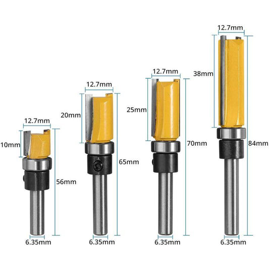 4 pcs 1/4" Wood ROuter Bit Copy Cutter (4 Sizes) High Quality Alloy Steel Blade 10Mm, 20Mm, 25Mm, 38Mm For Solid Wood,.