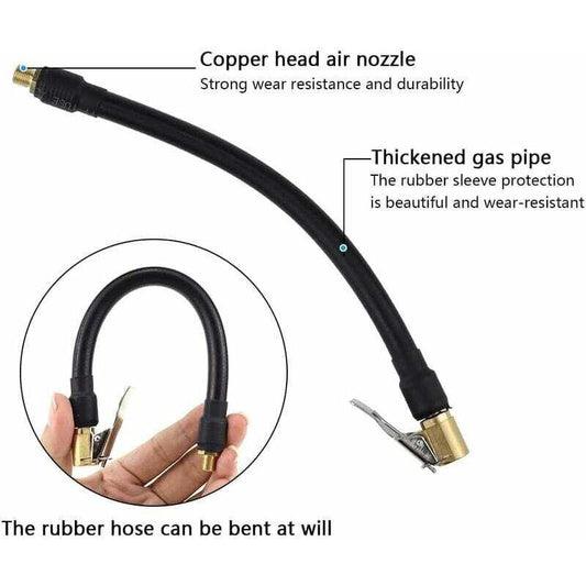 Tire Inflator Hose 20Cm Black Flexible Air Inflator Tire Air Hose With 2 Inflator Pump Hose Adapter For Inflating Car.