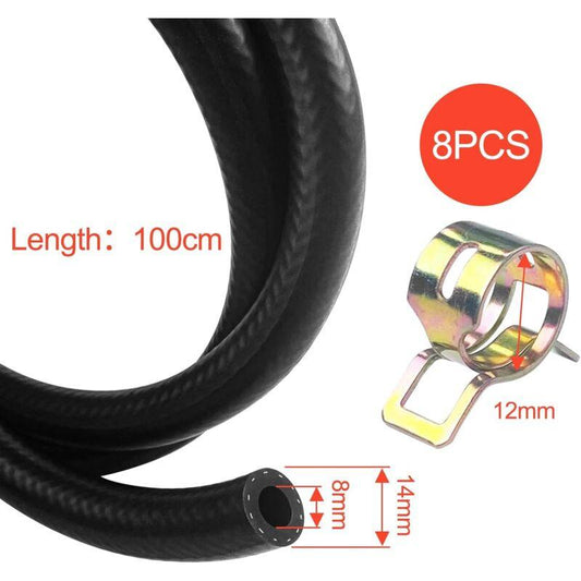 1 Meter Fuel Hose, 8Mm Inner Diameter Diesel Hose, Fuel Pipe With 8 pcs Hose Clamps, Fuel Line For Truck, Car, Tractor.