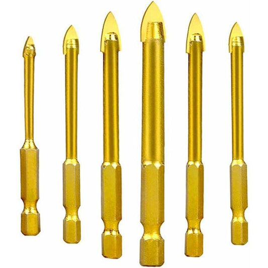 Tungsten Steel Glass Ceramic Tile Crystal Drill Bits With Hex Shank Titanium Coated 3Mm 4Mm 5Mm 6Mm 8Mm 10Mm 6 Pack.