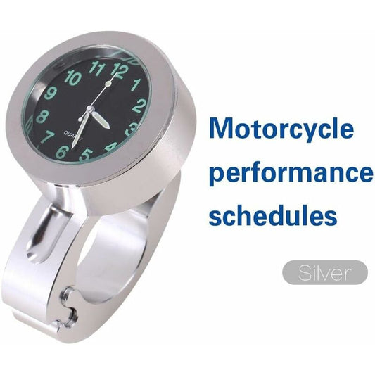 Motorcycle Handlebar Clock, Silver Motorcycle Waterproof Handlebar Glow Mount Clock Watch For Most Motorcycle Cruiser
