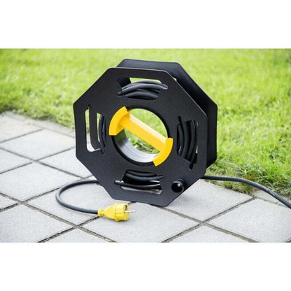 Caravan Cable Reel, Manual, Empty, For Camping And Household, Up To 25 M Of Cable, Plastic, Black And Yellow.