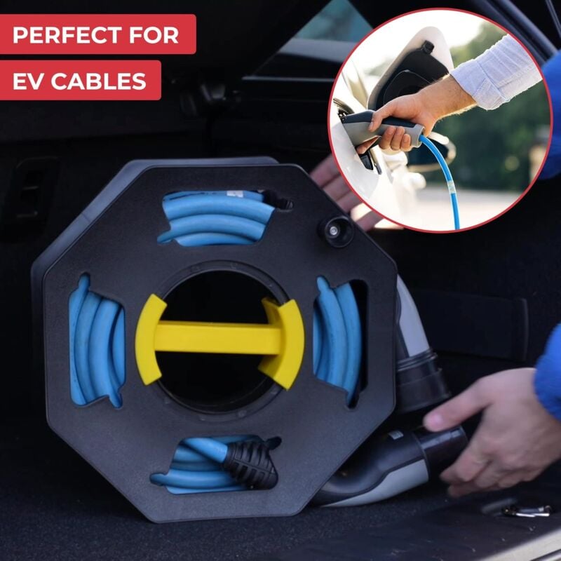 Caravan Cable Reel, Manual, Empty, For Camping And Household, Up To 25 M Of Cable, Plastic, Black And Yellow.