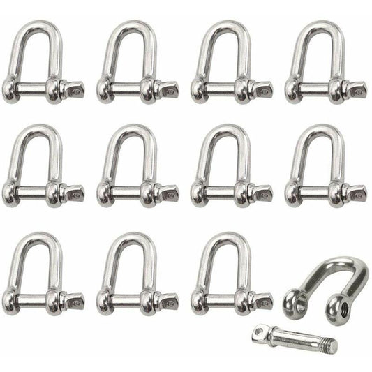 Stainless Steel Shackle 12 pcs M4 Stainless Steel Shackle Lifting Shackle Chain D Ring Shackle Pin Screw Buckle.