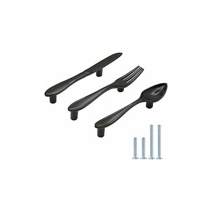 3 Pack Knife Spoon Fork Shape Cabinet Pulls Door Handles Hole Center 3" Matte Black