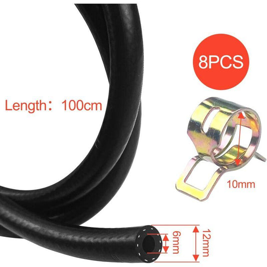 1 Meter Fuel Hose, 6Mm Inner Diameter Diesel Hose, Fuel Pipe With 8 pcs Hose Clamps, Fuel Line For Truck, Car, Tractor.