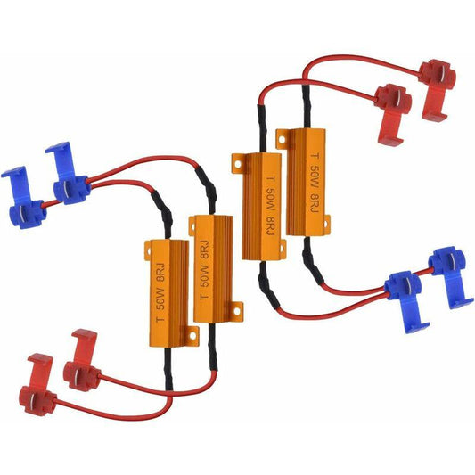 4 pcs 50W 8 Ohm LED Load Resistors Headlight Load Resistor Fog Light Decoder LED Turn Signal Resistor Decoder Wire (Fix.