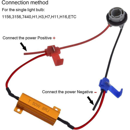 4 pcs 50W 8 Ohm LED Load Resistors Headlight Load Resistor Fog Light Decoder LED Turn Signal Resistor Decoder Wire (Fix.