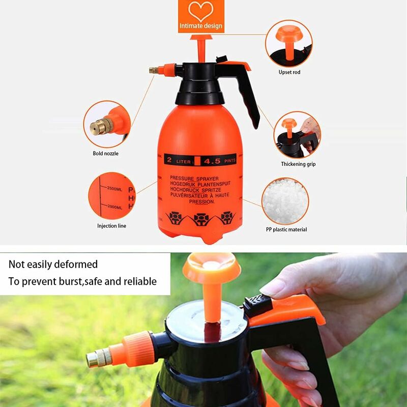 Garden Pump Sprayer 68 Oz/0.5 Gallon Hand Pressure Bottle With Adjustable Brass Nozzle For Watering Flower Lawn,