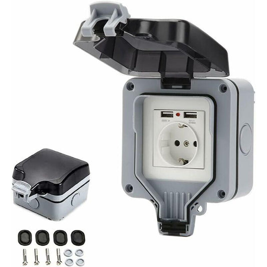 Ip66 Waterproof Socket With Usb Connections Outdoor Electrical Outlet With Cover Wall Socket Box For Garden Garage.