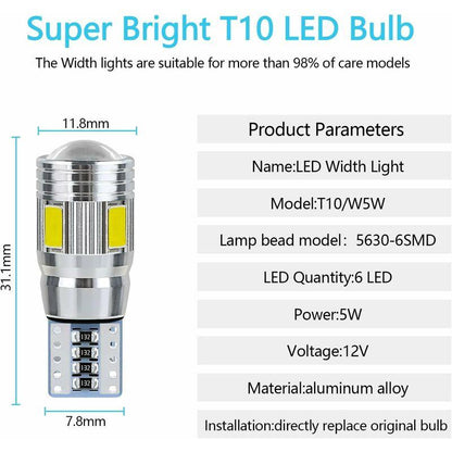 T10 W5W LED Bulb Car Interior Light LED Car Night Light Suitable For License Plate Lights, Side Lights, Position Lights.