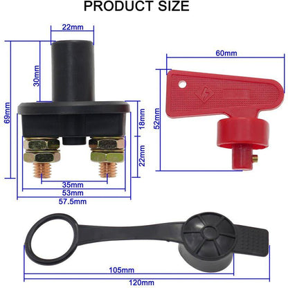 Battery Isolator Switch With 1 Key, 12V/24V Automotive Car Battery Cut Off Switch Emergency Power Cut Off Switch With.