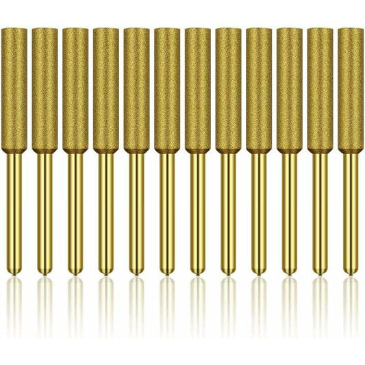12 pcs Diamond Chainsaw Sharpener, High Hardness Titanium Plated Burr Grinding Wheel, Chainsaw Sharpener Stone Bits,.
