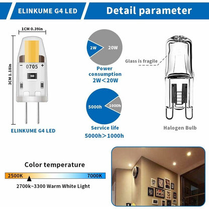 LED G4 Dimmable Light Bulbs,3W Equivalent 30W Halogen Lamp,95Lm Warm White Energy Saving Bulb,No Flicker,Dc 12V,G4