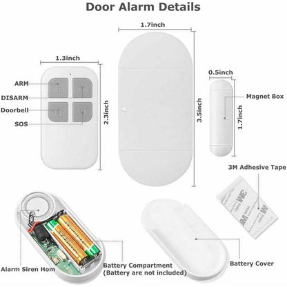 Door And Window Alarm, Alarm With 130Db Siren, 2 Remote Controls, Easy To Install, Wireless Home Alarm.