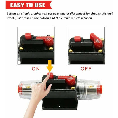 Car Fuse Circuit Breaker, Auto Circuit Breaker Car Protection 12V - 24V Dc, Manual Reset Switch Car Audio Fuse, Inline.
