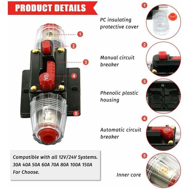 Car Fuse Circuit Breaker, Auto Circuit Breaker Car Protection 12V - 24V Dc, Manual Reset Switch Car Audio Fuse, Inline.
