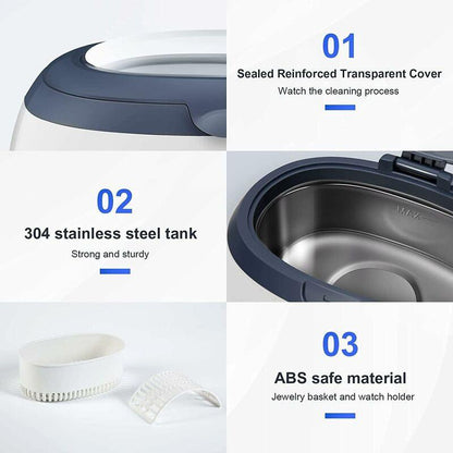 Ultrasonic Cleaner 600Ml Household Cleaning Device With Cleaning Basket And Automatic Holder For Cleaning.